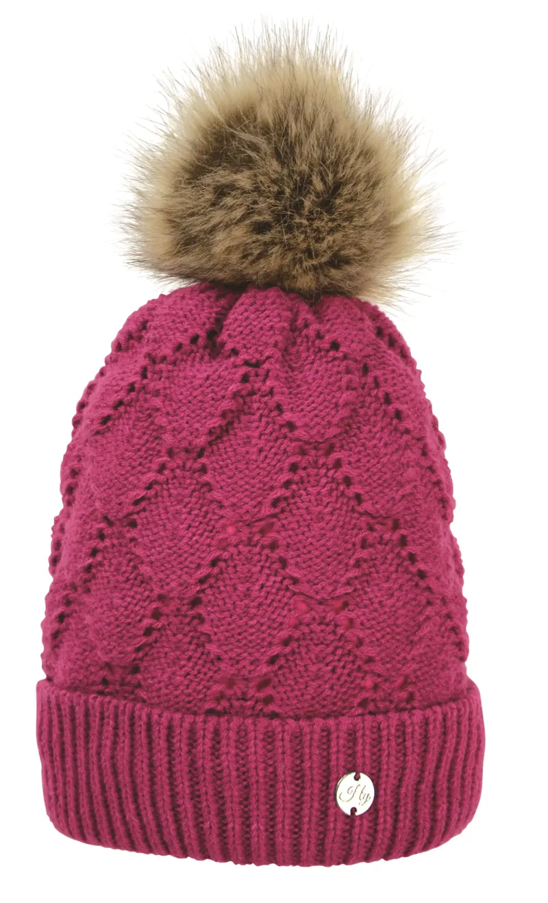 Hy Equestrian Saskatoon Knitted Bobble Hat - Very Berry